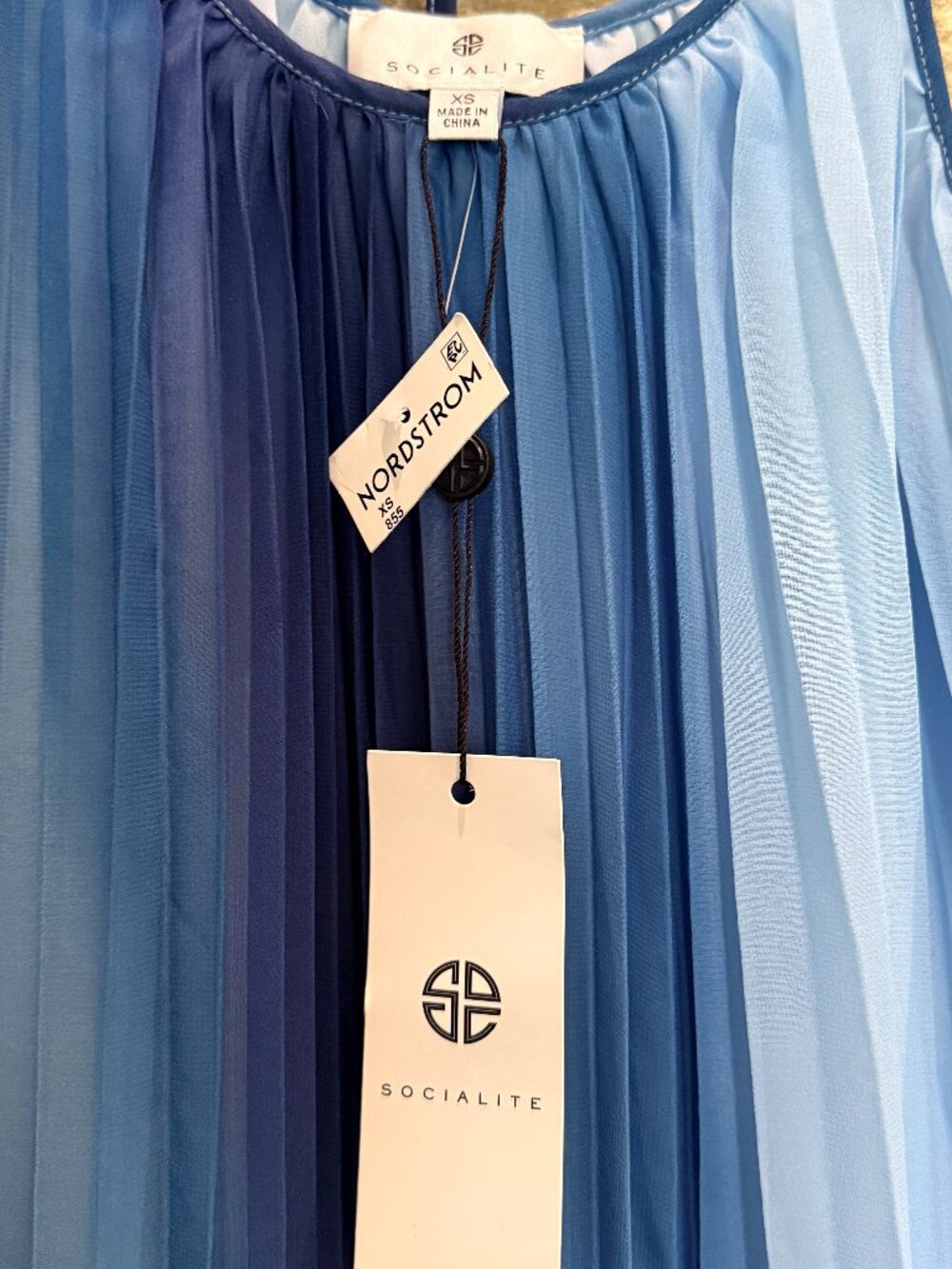 Halter Pleated Blue Watercolor Socialite Maxi Dress NWT sz XS - Picture 4 of 5